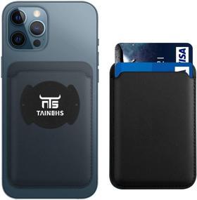 img 4 attached to 📱 Black Leather Phone Card Holder: Tainehs Phone Wallet Stick for iPhone & Smartphones