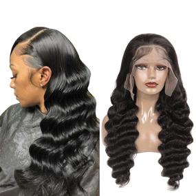 img 4 attached to Siyun Show Loose Deep Wave Lace Front Wigs: Pre-Plucked, HD Transparent Full Lace Wig with Baby Hair - Brazilian Virgin Hair for Black Women (16 Inch, Natural Black, 150% Density)