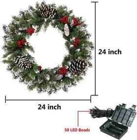 img 3 attached to 🎄 Christmas Wreath 24 Inch with 50 LED Beads: Pine Cone Red Berries Garland for Festive Front Door Decoration - Indoor and Outdoor Home Décor for Christmas Party