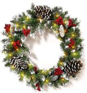 🎄 christmas wreath 24 inch with 50 led beads: pine cone red berries garland for festive front door decoration - indoor and outdoor home décor for christmas party logo