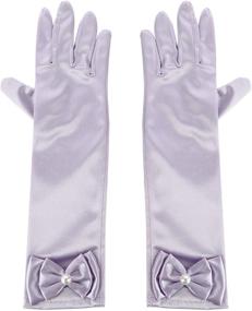img 1 attached to Kids Long Satin Formal Gloves with Full Finger and Pearl Bowknot - Perfect for Girls' Wedding Dress, Size 10BL