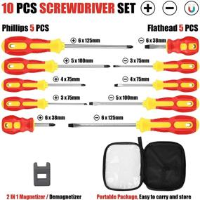 img 3 attached to 🧲 Набор магнитных отверток VHEONET с сумкой - 10 шт. ручек для монтажа, плоская и крестообразная, с антискользящей ручкой - красный и желтый