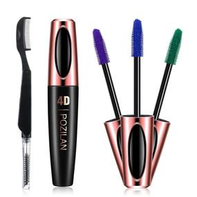 img 4 attached to 3-Piece Set of Colorful Water-Proof 4D Silk Fiber Lash Mascara - Smudge-Proof Purple Blue Green Mascara for Lengthening and Thickening Eyelashes, Long Lasting, No Clumping, No Flaking - Natural Extension Mascara