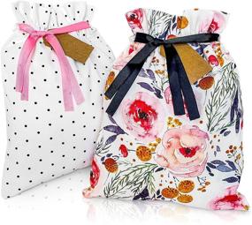 img 4 attached to 🎁 Gather & Knot 16-inch Premium Fabric Gift Bags - 2pk, Durable Canvas Drawstring, Reusable Gift Wrap for Weddings, Bridesmaids, Birthdays - All Occasions, Pink Floral Cotton Set