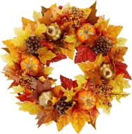 fall wreath - 16-inch twinkle star design with harvest pumpkins, artificial maple leaves, pine cone, and berries - ideal for front door, wall, indoor, outdoor halloween & thanksgiving decorations логотип