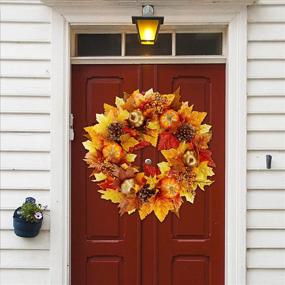 img 3 attached to Fall Wreath - 16-inch Twinkle Star Design with Harvest Pumpkins, Artificial Maple Leaves, Pine Cone, and Berries - Ideal for Front Door, Wall, Indoor, Outdoor Halloween & Thanksgiving Decorations