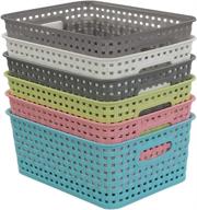 📦 organize in style with rinboat mixed color rectangle storage baskets – set of 6 plastic weave shelf baskets logo