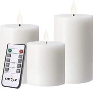 enhance your fireplace decor with smtyle white flameless candles - set of 3 pillar led flickering candles operated by remote control логотип