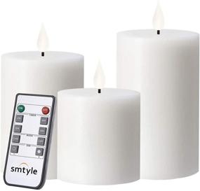 img 4 attached to Enhance Your Fireplace Decor with Smtyle White Flameless Candles - Set of 3 Pillar LED Flickering Candles operated by Remote Control