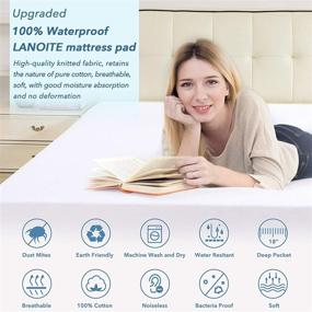 img 2 attached to 🛏️ LANOITE King Waterproof Mattress Protector Pad Cover with Deep Pocket Fitted - Fits 8" to 21" - Vinyl Free (White, King)