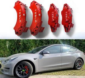 img 4 attached to 🔴 Улучшите свою Tesla Model 3 с красными крышками калиперов на 18 дюймов - декорацией спортивных калиперов и обновлением аксессуаров - 1 комплект