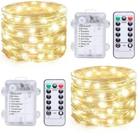 img 4 attached to 🌟 Enhance Your Decor with 2 Set Fairy Lights Battery Operated - 33FT, 100 LED Copper Wire String Lights with Remote Control Timer 8 Modes - Waterproof Twinkle Lights for Garden, Party, Indoor, and Outdoor (Warm White)