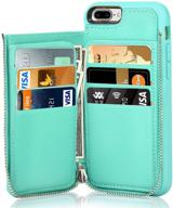 💼 lameeku iphone 7 plus/8 plus wallet case: rfid blocking, shockproof, mint green leather with zipper wallet logo