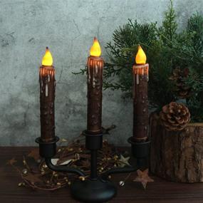 img 3 attached to 🕯️ CVHOMEDECO. Батарейные светодиодные накаливаемые свечи с таймером - настоящий воск, ручное окрашивание, декор в стиле страны, без огня, 6-3/4 дюйма, коричневые (2 шт.)