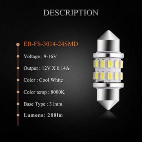 img 3 attached to Улучшите автомобильное освещение с лампочками EverBrightt 4-Pack Cool White 31MM 3014 24SMD LED Festoon Light Lamp.