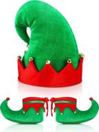 🧝 satinior christmas santa elf shoes and hat costume set (21 cm/8 inch) - festive red and green accessory for christmas logo