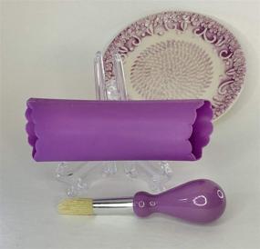 img 1 attached to 🧄 BonCera All-in-one 4pcs Prime Ceramic Garlic Grater Set - Handcrafted, Purple Emboss Grater Plate with Garlic Peeler, Gathering Brush, Display Stand - Perfect for Grating Turmeric, Ginger, and More