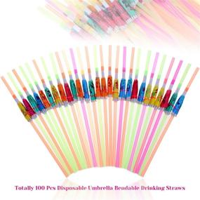 img 3 attached to Paxcoo 100pcs Umbrella Straws: Vibrant Hawaiian Luau Party Decorations for Drinks!