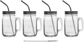 img 4 attached to 🍹 Mason Jar Glass Mugs with Handles and Metal Straws, Set of 4 - Brimley 16oz Drinking Glasses