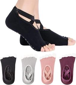 img 4 attached to Non Slip Toeless Half Toe Yoga Socks for Women and Girls - Ideal for Ballet, Pilates, Barre, and Dance - 4 Pairs