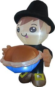 img 3 attached to 🎃 GOOSH 6 FT Height Thanksgiving Inflatables - Boy Holding a Pumpkin Pie, Blow Up Yard Decoration on Clearance with LED Lights for Holiday, Party, Yard, and Garden