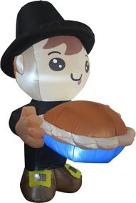 img 2 attached to 🎃 GOOSH 6 FT Height Thanksgiving Inflatables - Boy Holding a Pumpkin Pie, Blow Up Yard Decoration on Clearance with LED Lights for Holiday, Party, Yard, and Garden