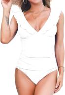 stylish annbon women's v-neck one piece swimsuit with tummy control and ruffled design - chic lace up swimwear for flattering beach style logo