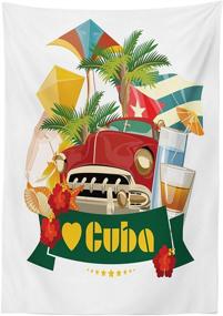 img 1 attached to 🍹 Lunarable Havana Outdoor Tablecloth: Realistic Exotic Cuba Attraction & Sights, Nostalgic Car & Cocktail Design, Decorative Washable Picnic Table Cloth (58" X 84"), Ruby