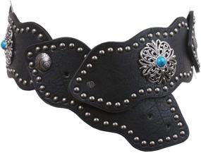 img 3 attached to Wide Turquoise Studded Leather Black