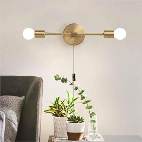 img 2 attached to KCO Lighting Gold Plug In Wall Bra Современный настенный светильник середины века с 2 светильниками Минималистский светильник из необработанной латуни для туалетного столика в спальне