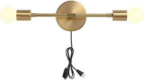 img 4 attached to KCO Lighting Gold Plug In Wall Bra Современный настенный светильник середины века с 2 светильниками Минималистский светильник из необработанной латуни для туалетного столика в спальне