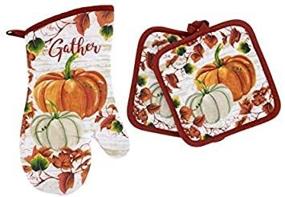 img 3 attached to 🍂 Набор кухонных текстильных изделий "Урожай тыквы" - Включает в себя фартук и 2 кухонные тряпки - Идеально подходит для осени, осенних праздников и Дня Благодарения - Отлично подходит для домашней коллекции.