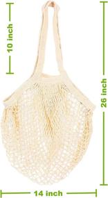 img 3 attached to 🛍️ Top-Quality [2 Pack] Mesh Grocery Bags | Reusable Produce Bags | Long Handle Net Tote Bags | 100% Cotton String Bags | Fruit and Vegetable Bags, Beige