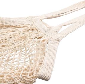 img 1 attached to 🛍️ Top-Quality [2 Pack] Mesh Grocery Bags | Reusable Produce Bags | Long Handle Net Tote Bags | 100% Cotton String Bags | Fruit and Vegetable Bags, Beige