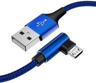 [3 pack] 10ft micro usb charger cable | 90 degree right angle android cable | fast charger cord for kindle, galaxy, lg | case friendly | paperwhite (blue 10ft) logo