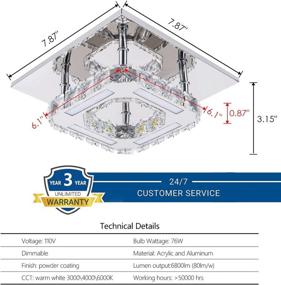 img 3 attached to 💡 Kai Modern Crystal Chandelier: Dimmable Flush Mount Ceiling Light with Adjustable Color Temperature and LED K9 Crystal Mini Stainless Steel Ceiling Lamp