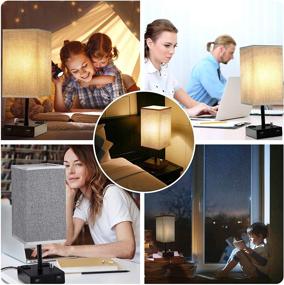 img 2 attached to Convenient USB Bedside Table Lamp with Dual Charging Ports & Power Outlet - Stylish Metal Base, Grey Linen Shade - Perfect for Bedroom, Living Room, Office (Includes LED Bulb)