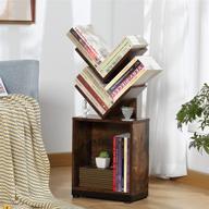 📚 ruboka 2-shelf tree bookshelf with storage: retro floor standing display for cds, magazines, and books - small, brown bookshelf for bedroom, living room, office logo