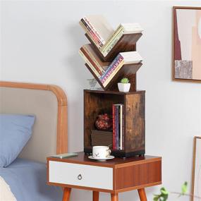 img 2 attached to 📚 Ruboka 2-Shelf Tree Bookshelf with Storage: Retro Floor Standing Display for CDs, Magazines, and Books - Small, Brown Bookshelf for Bedroom, Living Room, Office