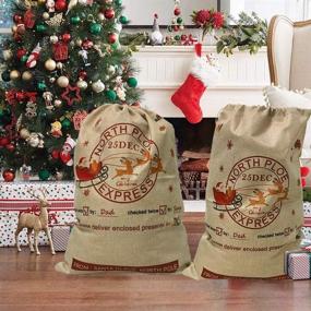 img 1 attached to 🎅 2 Pack Santa Sacks: Large Canvas Bags for Christmas Gifts & Presents Storage - 19 x 27 Inch