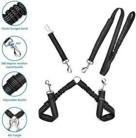 img 1 attached to SlowTon Double Dog Leash with Car Seat Belt - Dual Use Pet Walking Leash and Safety 🐶 Seatbelt for Two Dog Vehicle Trips - 360°Swivel Tangle Free Adjustable Lead with Elastic Bungee and Reflective Stripe