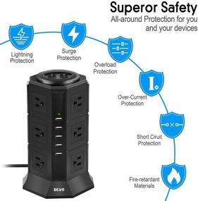 img 3 attached to 🔌 BEVA Power Strip Tower – Flat Plug Surge Protector with 12 AC Outlets, 5 USB Ports, 1050 Joules, 15A/1875W, Multi Protection, 6ft Long Cord Extension Cable – Ideal for Home Office [ETL Listed]