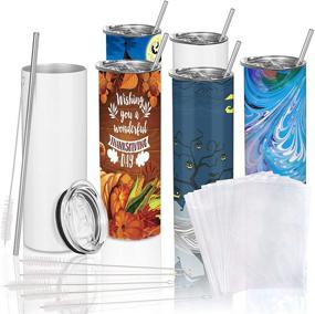 img 4 attached to Sublimation Skinny Tumbler Blank Set: 20oz White Insulated Tumbler (6 Pack) for Halloween & Thanksgiving DIY Gifts