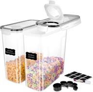 🥣 me.fan set of 2 extra large cereal storage containers - airtight food storage containers 6.3l (213oz) each - spacious kitchen storage keeper with easy pouring lid and 24 chalkboard labels & pen - sleek black design логотип