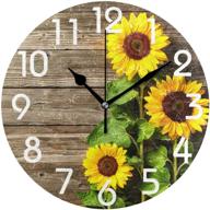 🌻 naanle beautiful sunflowers vintage wood autum round wall clock, 9.5 inch battery operated quartz analog quiet desk clock for home, office, school - stylish 3d design logo