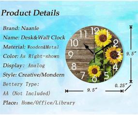 img 2 attached to 🌻 Naanle Beautiful Sunflowers Vintage Wood Autum Round Wall Clock, 9.5 Inch Battery Operated Quartz Analog Quiet Desk Clock for Home, Office, School - Stylish 3D Design