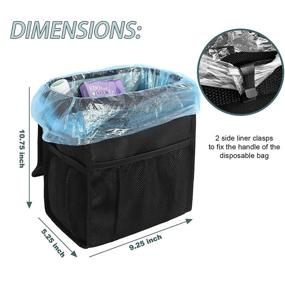 img 3 attached to 🚗 Leak-Proof Car Trash Can with Lid - Waterproof Car Garbage Bin for SUV Front Seat. Versatile Car Hanging Bag for Headrest, Collapsible and Portable with Storage Mesh Pocket, Black