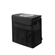 🚗 leak-proof car trash can with lid - waterproof car garbage bin for suv front seat. versatile car hanging bag for headrest, collapsible and portable with storage mesh pocket, black logo