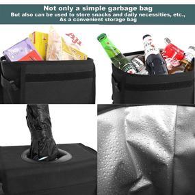 img 2 attached to 🚗 Leak-Proof Car Trash Can with Lid - Waterproof Car Garbage Bin for SUV Front Seat. Versatile Car Hanging Bag for Headrest, Collapsible and Portable with Storage Mesh Pocket, Black