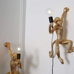 img 1 attached to 🐵 CHABEI Vintage Resin Monkey Wall Lamp for Living Room, Children's Bedroom, and Club Decoration - Industrial Wall Lighting Fixture (Gold, Right Hand)